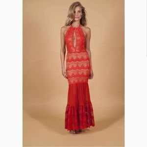 Nightcap Clothing Belle Nuit Maxi Dress Red Lace Halter